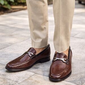 Donald J. Pliner Nadim Horsebit Loafers Croc Embossed Leather Size 9.5 - Italy